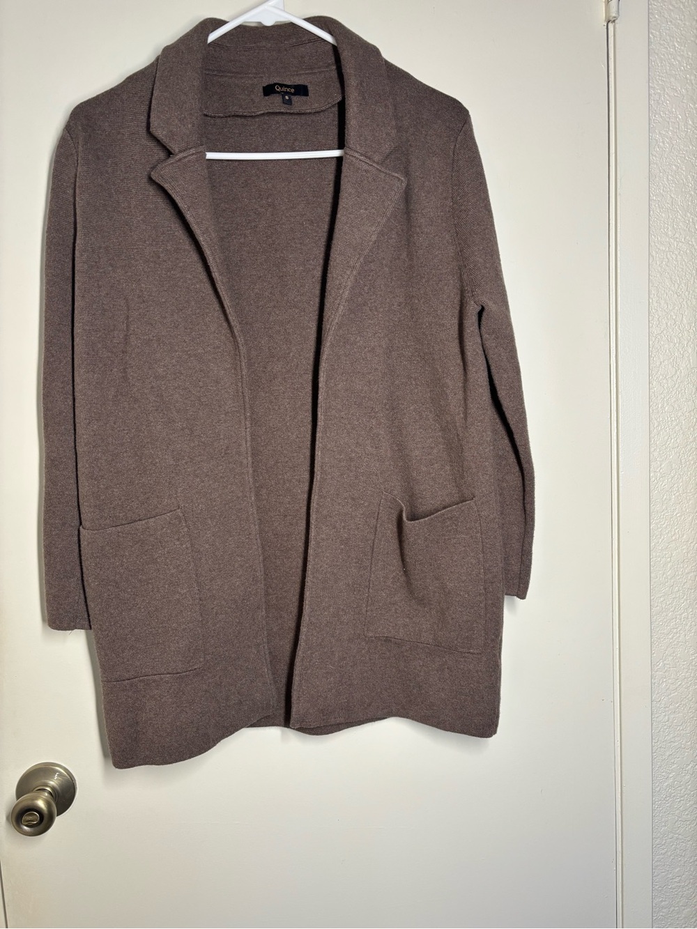 Quince Women's Open-Front Taupe Pocket Cardigan Size S 100% Cotton